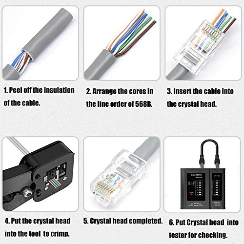 LEATBUY RJ45 Crimp Tool Set for RJ11/RJ12 Pass Through Cat5/Cat5e/Cat6 Crimping Tool for Regular End-Pass-Through with 50PCS Connectors, 50PCS Covers Network Wire Stripper Kit(RED) - Thumbnail 5