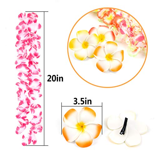 Hawaiian Luau Party Supplies-Hawaiian Leis(40Ct) with Hawaiian Flower Hair Clips(20pcs), Perfect for Your Hawaii Luaus