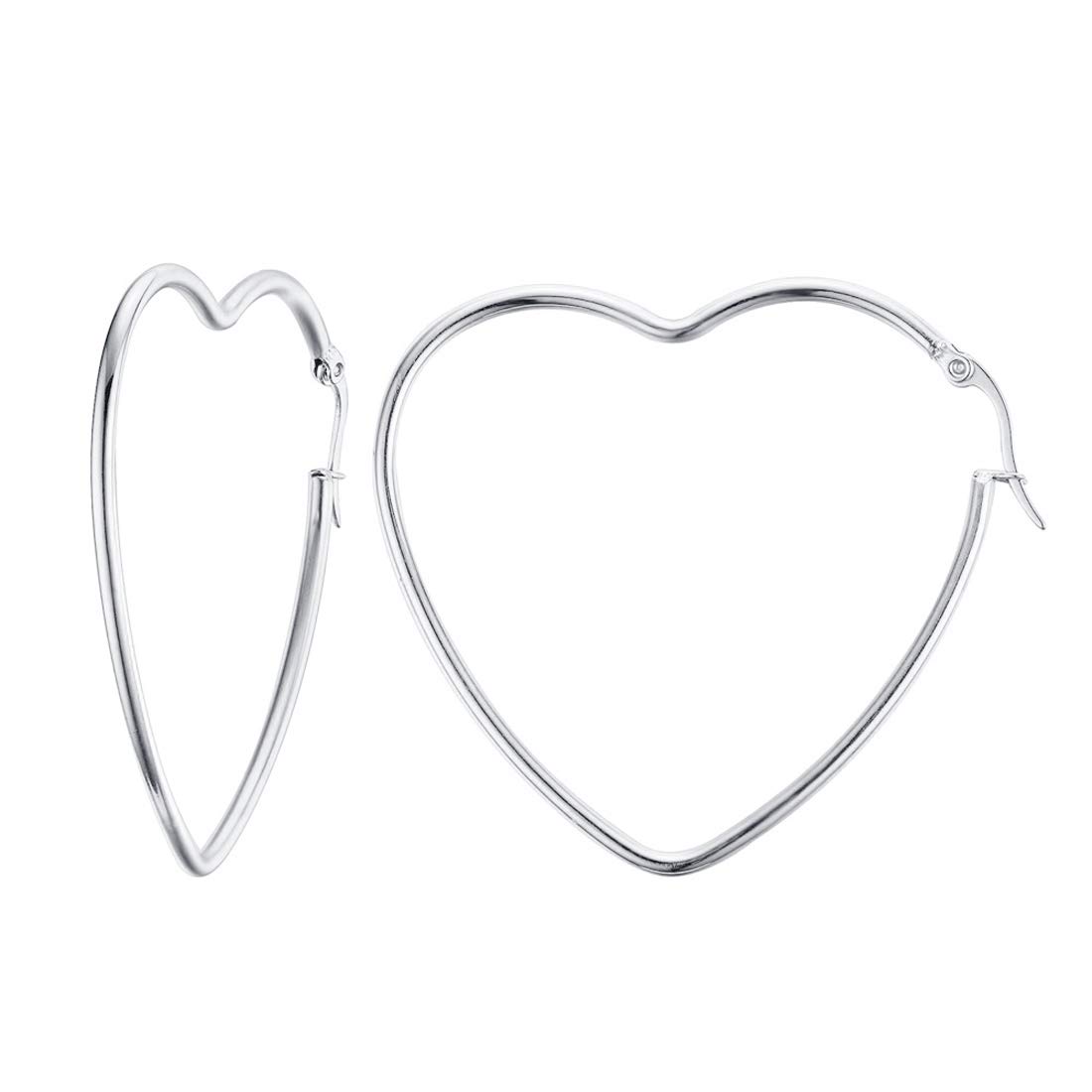 Caimeytie women's Heart Hoop Earrings Geometric Shape Stainless Steel Girls Gift valentines present