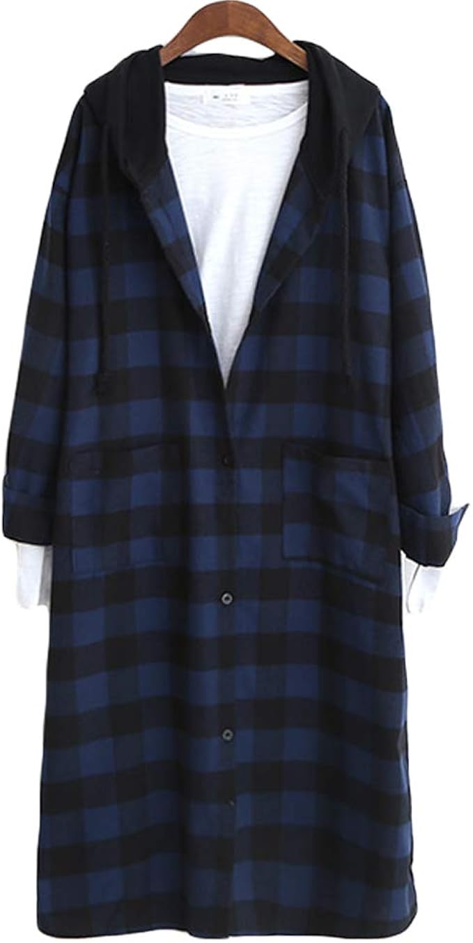 チーアンtiann レディース ロングシャツ チェックワンピース シャツワンピース チェック柄 フード付 防風 春 夏 秋 長袖 膝丈 体型カバー ゆったり 着痩せ コート ジャケット 通販 Amazon