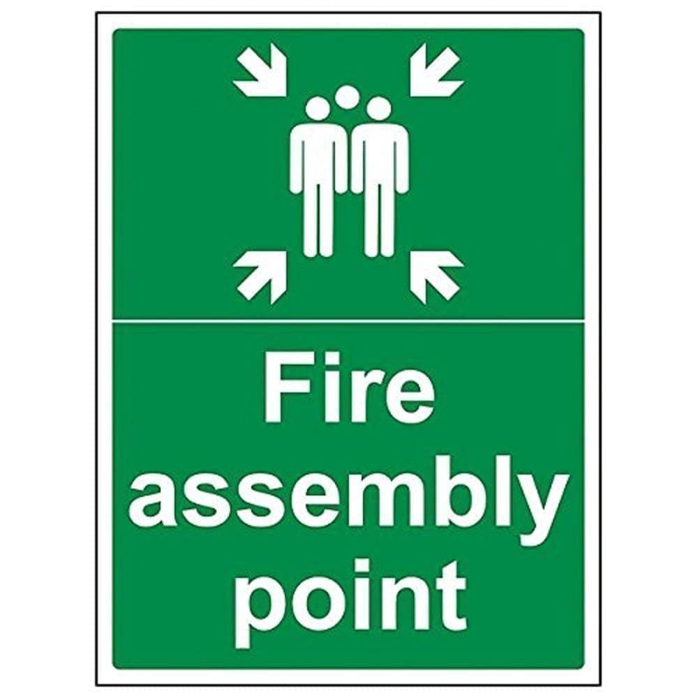 V Safety Fire Assembly Point With Family Sign - Portrait - 400mm x 300mm - 2mm Rigid Plastic, 17015BC-R2 — image 1