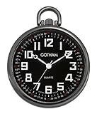 Gotham Men's Gun Metal Ultra Thin Railroad Open Face Quartz Pocket Watch # GWC15022BBK