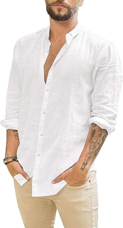 Friptspyg Leinenhemd Herren Hemd Langarm Baumwolle Leinen Hemden Button-Down Freizeithemden Casual Regular Fit Sommerhemd