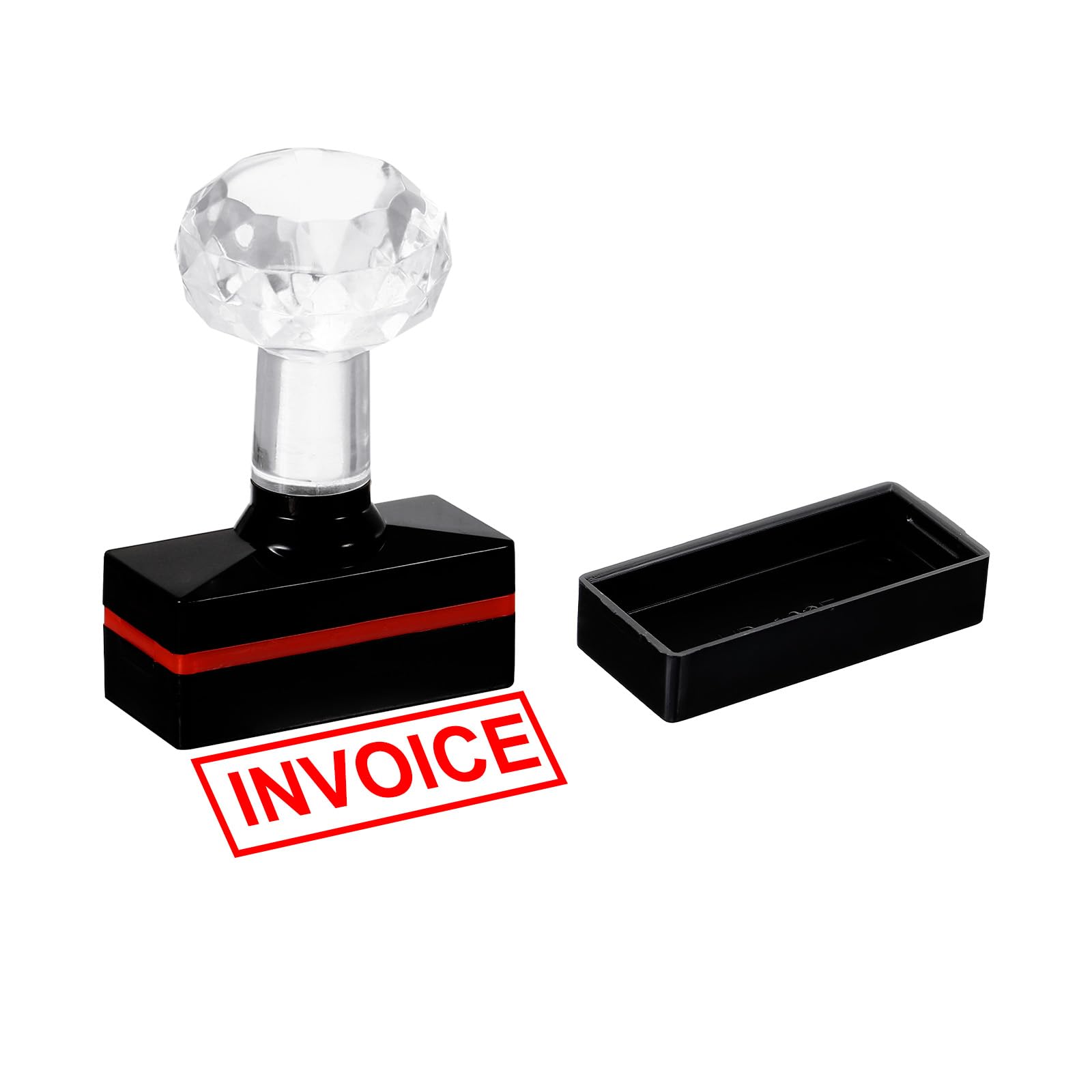 PATIKIL Invoice Stamp Self Inking, Red Ink Office Stamps Pre Inked Message Stamp Refillable Business Stamp, Black