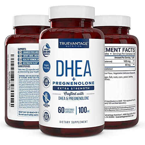 Truevantage Nutrition DHEA 100mg Supplement with Pregnenolone 60mg Supports Hormone Balance