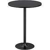 Furmax Bistro Pub Table Round Bar Height Cocktail Table for Home Bar, Round Bar Tables for Party, Dining Room, Living Room and Wedding, Metal Base MDF Top, 40.6 Inch Height (1, Dark Black-1)