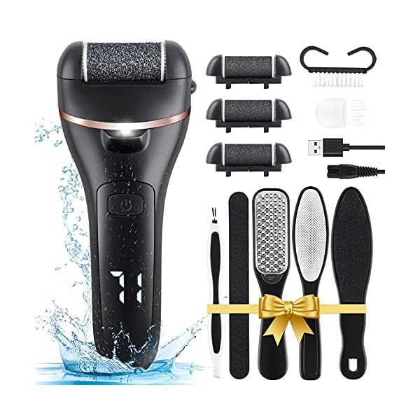 ZOUYUE-Electric-Foot-File-Pedicure-Set-Rechargeable-Waterproof-Hard-Skin-Remover-with-3-Rollers-and-2-Speeds-Callus-Remover-Foot-Care-Gift-Kit-for-Cracked-Heels-Calluses-and-Dead-SkinBlack ZOUYUE Electric Foot File Pedicure Set, Rechargeable Waterproof Hard Skin Remover with 3 Rollers and 2 Speeds, Callus…