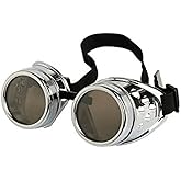 AOBOR Steampunk Goggles Glasses Vintage Welding Gothic (Silver Glasses)