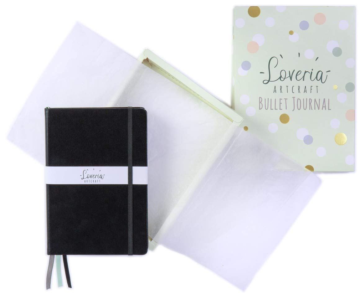 Loveria Bullet Dotted Journal - A5 Size - Hardcover Journal - 192 Pages, with Elastic Band and Bookmark - Premium Paper for Planning, Thoughts and Ideas - Black