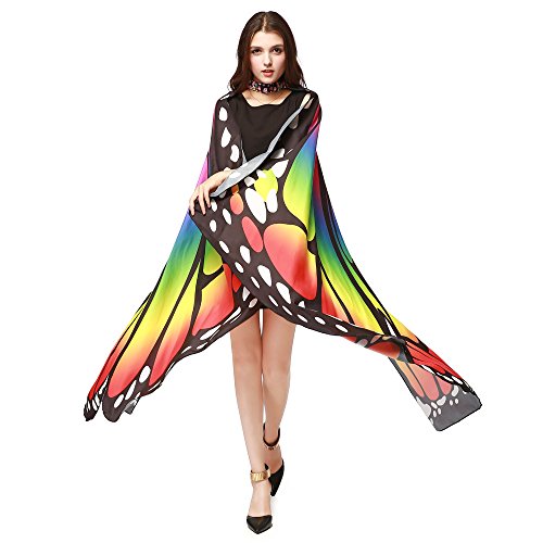Butterfly Wings Shawl Scarves Nymph Pixie Poncho airy Poncho Costume Accessory Girls Dress Up (Multicolor)