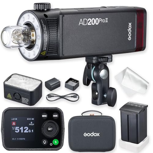 GODOX AD200 Pro II GODOX AD200Pro II AD200ProII, 200Ws TTL Pocket Flash with Improved Heat Dissipation, Color Screen, Bi-Color Modeling Light, 1/1 to 1/512 Wider Output, 500 Full Power Flashes