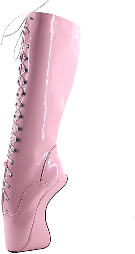 WONDERHEEL 7" Heelless Knee high Ballet Shoes Patent Fetish Lacing