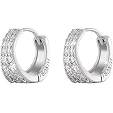 18K White Gold Plated Huggie Hoop Earrings 925 Sterling Silver with Sparkling 6A Cubic Zirconia Lightweight Hypoallergenic Hoops for Women