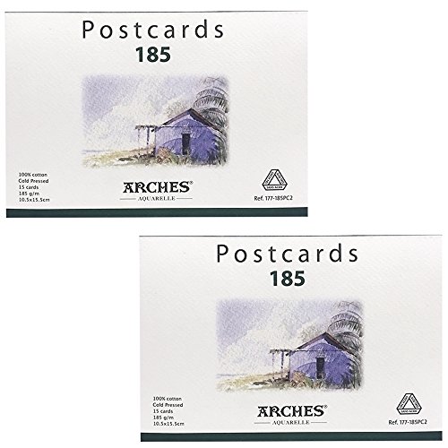 Canson Arches 100% Cotton Watercolor Postcard Pads, Watercolor paper, Cold Press 15 Sheets 2 Pack