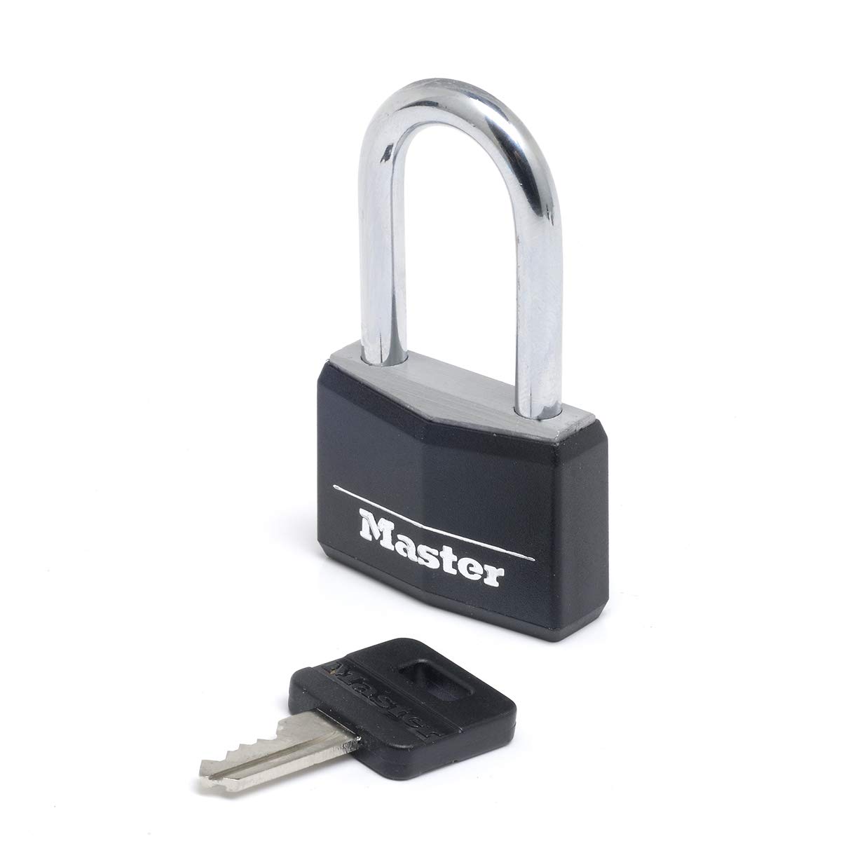 Master Lock 9140EURDBLKLF Key Padlock in Aluminium with Vinyl Cover with Medium Shackle, Black, 4 x 7,6 x 1,3 cm