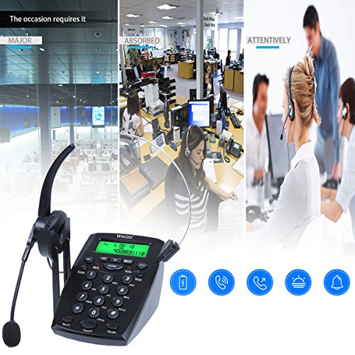 Wikoo Handsfree Call Center Dialpad, Black Corded Dialpad with Mute Function For Home & Business, Comes with Noise Cancelling Headset - Noise Cancellation