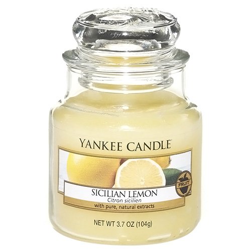 title=Yankee candle 1230637E Sicilian Lemon Candele in Giara Piccola, Vetro, Giallo,