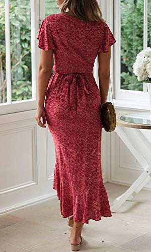 ZESICA Women's 2023 Bohemian Floral Printed Wrap V Neck Short Sleeve Split Beach Party Maxi Dress - Image 6