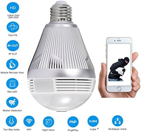 Security Bulb Camera1080P HD Wifi Wireless Network IP Camera with16GB SD Card 360° Panoramic Fisheye Lens Night Vision and Two Way Talking Surveillance Monitor by Sorobright