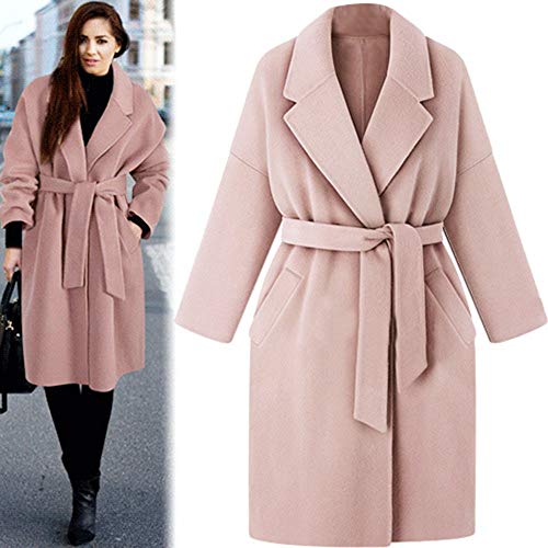 POTO Women Coats Plus Size, Ladies Winter Lapel Wool Coat Trench Jacket Pea Coats Jacket Overcoat Outwear(L-5XL) Pink