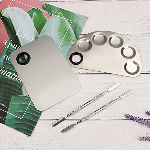 DaveandAthena 2 Pack Makeup Mixing Palette,Stainless Steel Makeup Palette and Spatula Pro Cosmetic Tool, 2 Types