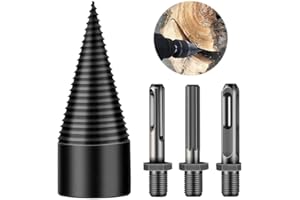 DOMISIGN Firewood Log Splitter, 4PCS Wood Log Splitter Firewood Detachable Drill Bit Heavy Duty Electric Drills Screw Cone Driver Hex + Square + Round 42mm/1.65inch - Black