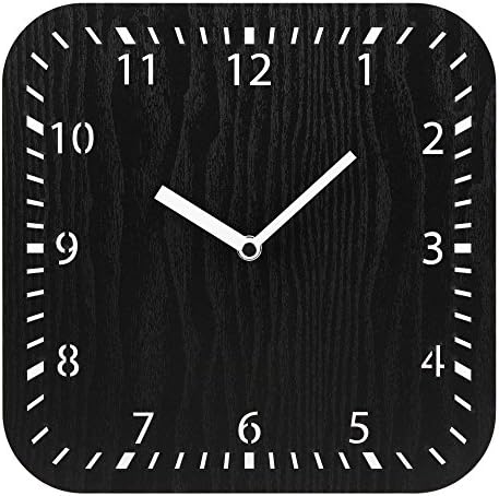 Silent Non-Ticking Wooden Wall Clock Unminuto - Square Arabic Numerals (Black)