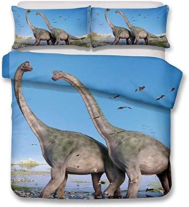 Andrui Bedding Set 3D Dinosaur Print Kids Duvet Cover Set Single Size Multi Color Cartoon Children Boys Girls Bedding Cover Sets Zipper Closure