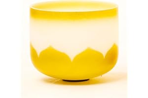 Leize Crystal Singing Bowl Gold Chakra Tuned Quartz 9” wide 432hz F Note with Suede Striker