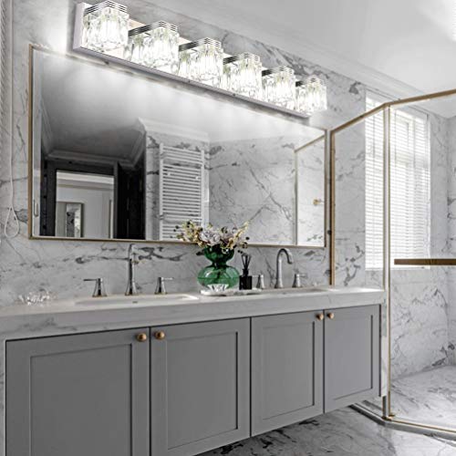RALBAY LED Modern Bathroom Vanity Lights 6 Lights Crystal Glass
