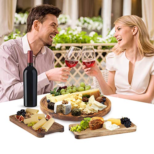 Kitchen Chefs Acacia Wood Cheese Board Set - Large Wooden Charcuterie Board with 2 x Rectangular Cheese Plates - Round Cutting Serving Tray Platter - Modern Housewarming, Birthday, Wedding Fancy Gift