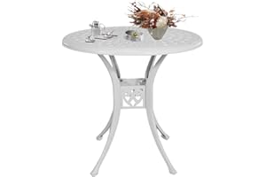 PATIO-IN 30.31" Outdoor Patio Dining Table, Cast Aluminum Bistro Table, Patio Furniture Set with 2.36" Umbrella Hole for Balcony Lawn Garden Backyard