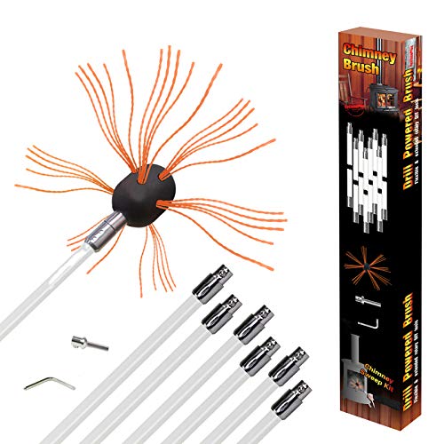 REALFLO 33ft Chimney Brush rod kit,Electrical Rotary Drill Drive Sweeping Cleaning Tool Kits