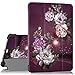 iPad Pro 11 Case, Hocase Trifold Folio Stand Smart Case w/PU Leather, Auto Sleep/Wake, Plastic Hard Back Cover for iPad A1980/A2013/A1934 [Apple Pencil Charging Supported] - Burgundy Flowers