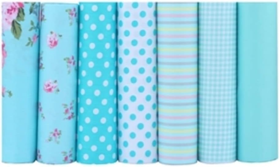 CraftsFabrics 7pcs/Lot (16"x20") Printed 100% Cotton Fat Quarters Fabric Bundles for Quilting, Arts & Crafts, DIY Projects, Collage | Baby Blue Fabric, Quilting Fabric, Material for Sewing