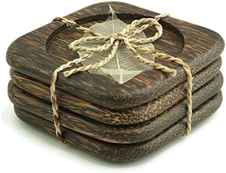 IYARA CRAFT Wooden Coasters for Drinks Tea Cups Saucers,Table topper decoration set (Square Rounded (Palm wood))