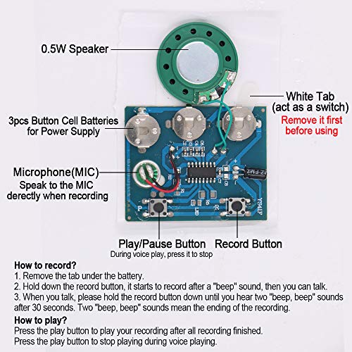 Button Activated Voice Recorder Sound Chip Module with MIC Recordable Button Cell Battery Powered for DIY Birthday Christmas Greeting Card Musical Audio Cards Gift Box (Button Control)