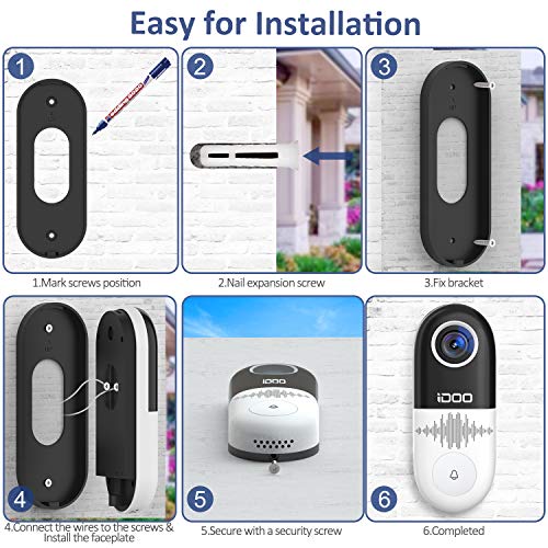 iDOO Video Doorbell WiFi,128GB 1080p HD Home Security Front Door Bell