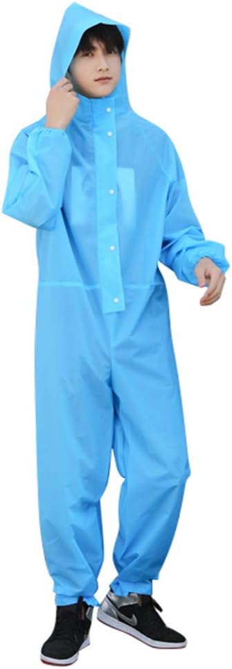 MarryLee Non-Disposable Protective Isolation Gown with Hood Protective Suit Elastic Cuffs Anti-Dust Non-Porous Indoor Outdoor Isolation Clothing for Men Women (M, Blue)
