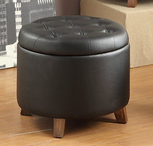 Major-Q Pxf7052 Tufted Black Finish Faux Leather Cocktail Ottoman with Storage