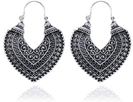 Classic Boho Drop Dangle Earrings, Vintage Bohemian Nationwide Fashion Hole Coronary heart Formed Bronze Trend Earrings for Girls Ladies GiftAntique Silver