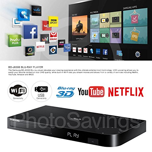 Samsung-BD-J6300-Near-4K-Upscaling-Wi-Fi-and-3D-Blu-ray-Disc-Player-with-HDMI-Cable-Remote-FiberTique-Cleaning-Cloth