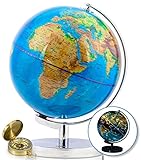9 Inch World Globe & Compass by GetLifeBasics: See The Earth and The Stars in Details. Large Illuminated Constellation View Night