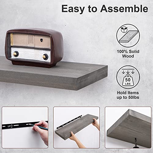 Axeman Floating Shelves Grey, 36W x 8D Wall Mounted Shelves Set of 2