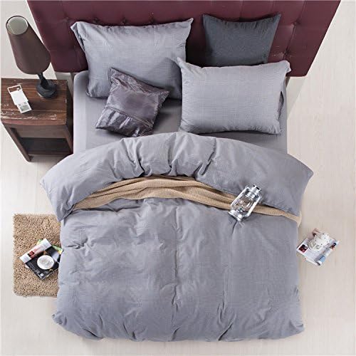 Deep Sleep Home 300 Thread Count Percale 100% Advanced Cotton Flannel Traditional Houndstooth Plaid Design 4pc Duvet Cover Set Color Mild Grey Full/Queen Size (Full, Grey-ED)