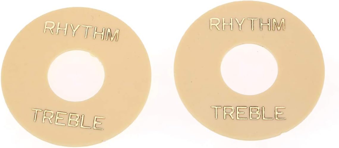 Musiclily Pro Self Adhesive Guitar Toggle Switch Plate LP Washer Rhythm Treble Ring, Cream with Gold Words (Set of 2)