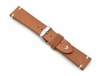 Sulla 24mm Vintage Leder Uhrenarmband Aviator Style weiße Naht hell braun BS