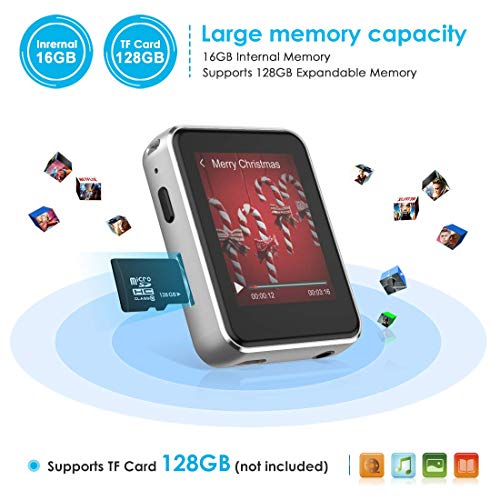 Kingbox Mp3 Player with Bluetooth, Music Player with Clip Supports Full Touch Screen, Built-in Speaker, HiFi Lossless Mp3 Music Players with FM Radio, Voice Recorder (8GB, Up to 128GB)