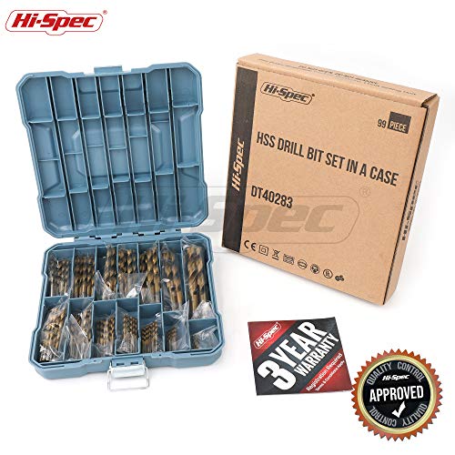 HiSpec 99 Piece SAE Multi Drill Bit Set. 14 Sizes from 1/16in to 3/8in