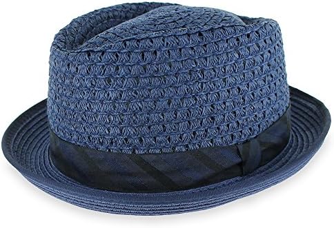 Belfry Malone - Open Weave Paper Straw Porkpie In Navy (X-Large, Navy)